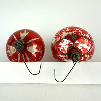 4 Vintage Red Silver and Gold Blown Glass Ornaments