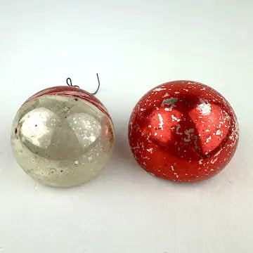 4 Vintage Red Silver and Gold Blown Glass Ornaments