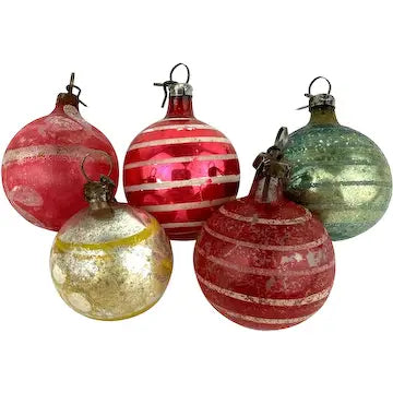 5 Antique Striped Feather Tree Ornaments