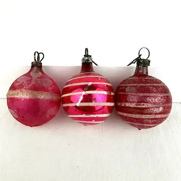 5 Antique Striped Feather Tree Ornaments