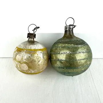 5 Antique Striped Feather Tree Ornaments
