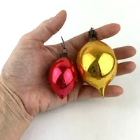 5 Small Vintage Red Gold and Silver Glass Ornaments with Tear Drops