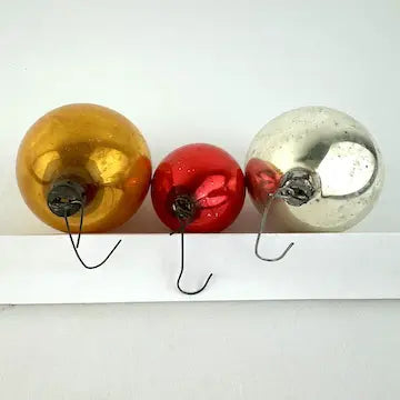 5 Small Vintage Red Gold and Silver Glass Ornaments with Tear Drops