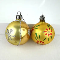5 Small Vintage Red Gold and Silver Glass Ornaments with Tear Drops