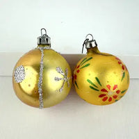 5 Small Vintage Red Gold and Silver Glass Ornaments with Tear Drops