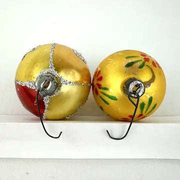 5 Small Vintage Red Gold and Silver Glass Ornaments with Tear Drops