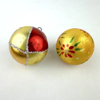 5 Small Vintage Red Gold and Silver Glass Ornaments with Tear Drops
