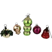 5 Tiny Vintage Feather Tree Ornaments