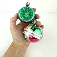 5 Vintage Aqua Silver and Pink Polish Ornaments