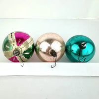 5 Vintage Aqua Silver and Pink Polish Ornaments