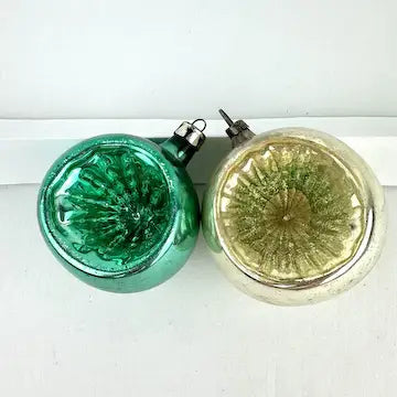 5 Vintage Aqua Silver and Pink Polish Ornaments