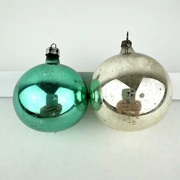 5 Vintage Aqua Silver and Pink Polish Ornaments