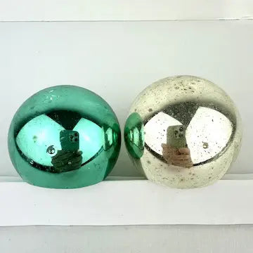 5 Vintage Aqua Silver and Pink Polish Ornaments