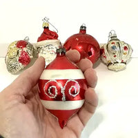 5 Vintage Blown Glass Ornaments with West German Santa