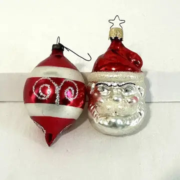 5 Vintage Blown Glass Ornaments with West German Santa