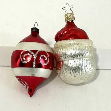 5 Vintage Blown Glass Ornaments with West German Santa