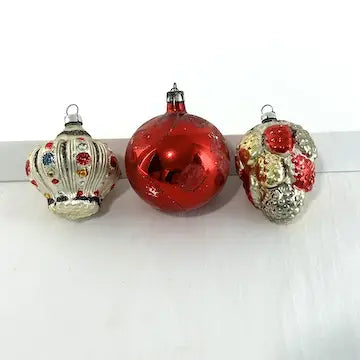 5 Vintage Blown Glass Ornaments with West German Santa
