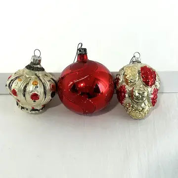 5 Vintage Blown Glass Ornaments with West German Santa