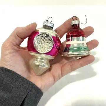5 Vintage Blown Glass USA Ornaments