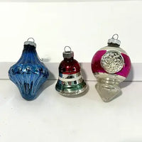 5 Vintage Blown Glass USA Ornaments