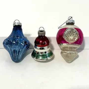 5 Vintage Blown Glass USA Ornaments