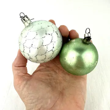 5 Vintage Blue and Green Blown Glass Ornaments