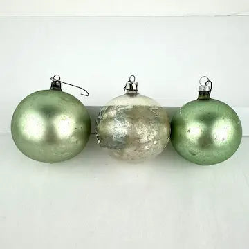 5 Vintage Blue and Green Blown Glass Ornaments