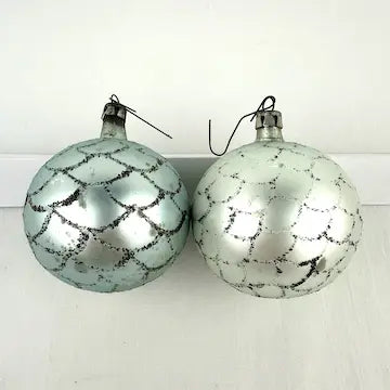 5 Vintage Blue and Green Blown Glass Ornaments