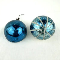 5 vintage Blue and Silver Feather Tree Ornaments with Indents