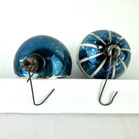5 vintage Blue and Silver Feather Tree Ornaments with Indents