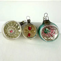 5 vintage Blue and Silver Feather Tree Ornaments with Indents