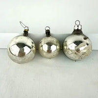 5 vintage Blue and Silver Feather Tree Ornaments with Indents
