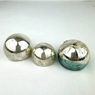 5 vintage Blue and Silver Feather Tree Ornaments with Indents