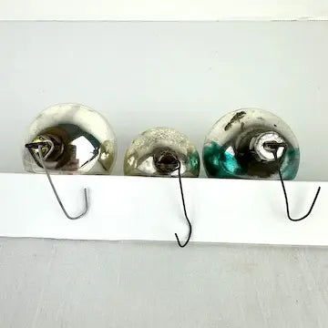 5 vintage Blue and Silver Feather Tree Ornaments with Indents