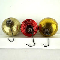 6 Vintage Red Gold and Silver Feather Tree Ornaments