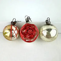6 Vintage Red Gold and Silver Feather Tree Ornaments