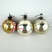 6 Vintage Red Gold and Silver Feather Tree Ornaments