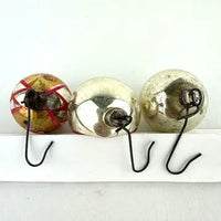 6 Vintage Red Gold and Silver Feather Tree Ornaments