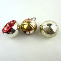 6 Vintage Red Gold and Silver Feather Tree Ornaments