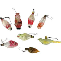 8 Vintage Light Bulb Figural Glass Ornaments
