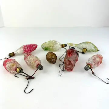 8 Vintage Light Bulb Figural Glass Ornaments