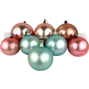 8 Vintage Satin Glass Ornaments in Pink and Blue