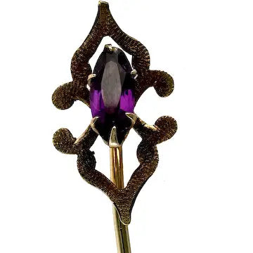 Amethyst Stick Pin with 14k Gold Top and Gold Filled Pin
