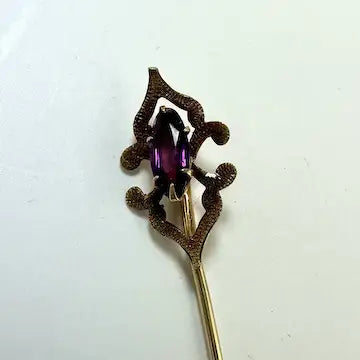 Amethyst Stick Pin with 14k Gold Top and Gold Filled Pin