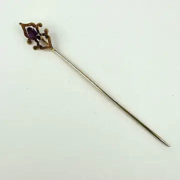 Amethyst Stick Pin with 14k Gold Top and Gold Filled Pin
