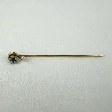 Antique 10k Gold Turquoise and Pearl Stick Pin