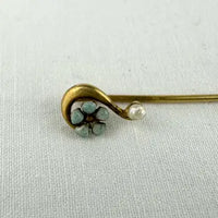 Antique 10k Gold Turquoise and Pearl Stick Pin