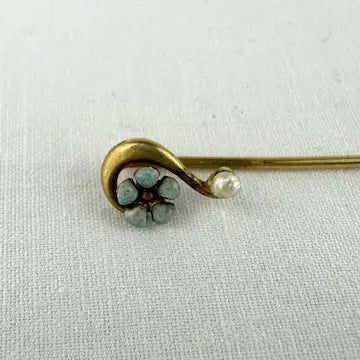 Antique 10k Gold Turquoise and Pearl Stick Pin
