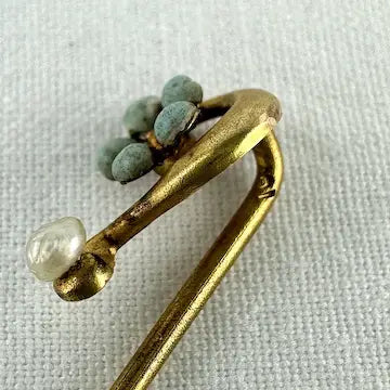 Antique 10k Gold Turquoise and Pearl Stick Pin
