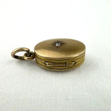 Antique 10k Yellow Gold Diamond Locket Charm